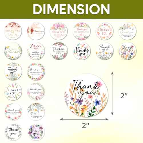 Pack 90 Pcs Wildflower Floral Celebrating with Me Stickers for Party Favors Toddlers Thank You Labels Birthday Supplies Cute Aesthetic Sticker Round Waterproof Vinyl Decals Bulk