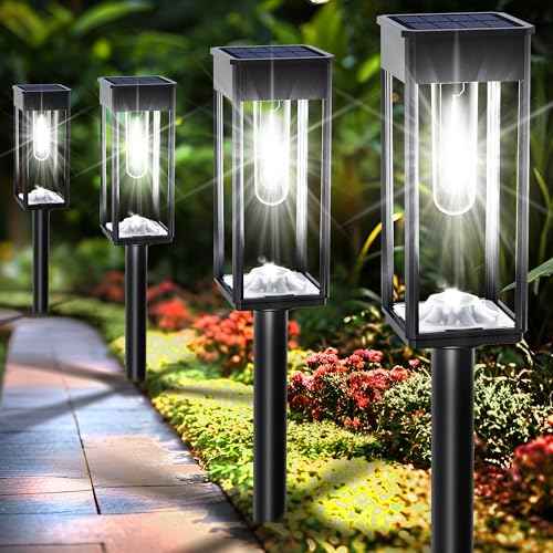 Solar Pathway Lights Outdoor IP65 Waterproof, 8 Pack 6500K LED Auto On/Off Walkway Landscape Light for Yard Lawn Garden Patio Driveway Outside Decor, Cool White