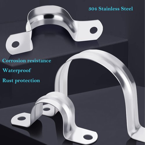 AKIHISA 10 Pcs 2 Hole U Tube Strap Clamp 304 Stainless Steel Rigid Pipe Strap Clamp ID 1/5Inch(5mm)