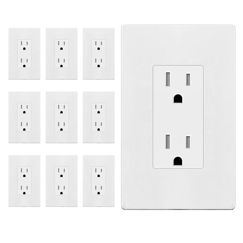 ENERLITES White Decorator Receptacle with Screwless Wall Plate, Standard Electrical Wall Outlet, 15A 125V, Self-Grounding, 2-Pole, 3-Wire, 5-15R, UL Listed, 61502-TR-WSID, 10 Pack, Tamper Resistant