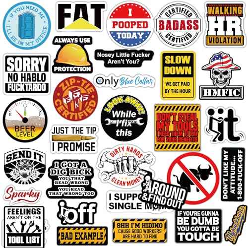 123 PCS Hard Hat Stickers (Dirty) for Tool Box, Helmet, Funny Stickers for Adults, Prank Meme Vinyl and Waterproof Decals for Mechanics, Electricians, Union, Oilfield, Military, Construction, Welders