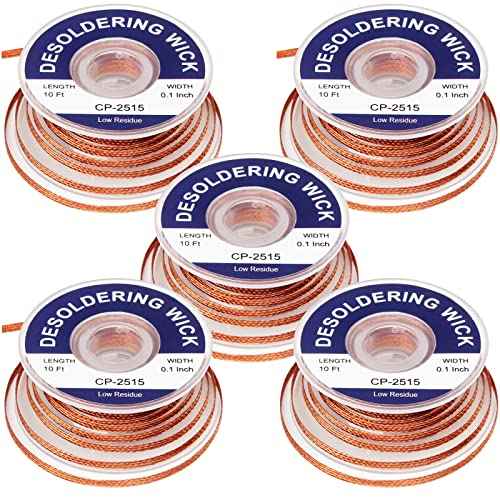 Solder Wicks braid£¬Solder Sucker£¬10ft Length 5 Pieces No-Clean Desoldering Braided Wicks. Solder Removal Tool£¬Desoldering Wick Used to Remove the Solder and Disassemble Electrical Components