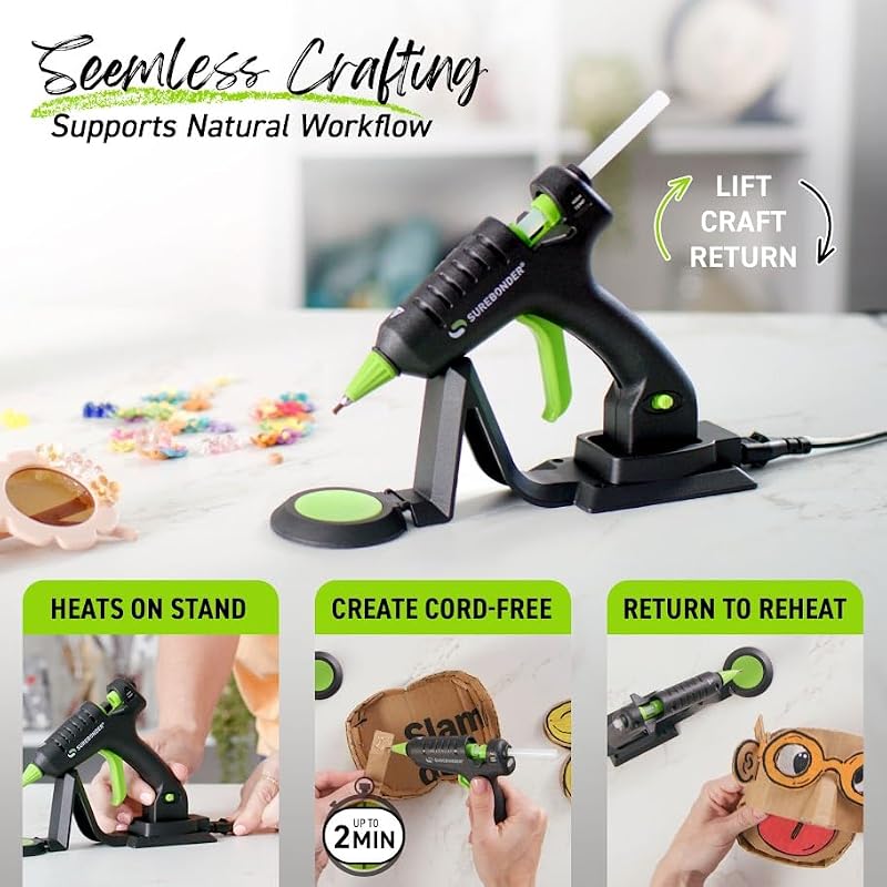 Surebonder Cordless & Corded High-Temperature Mini Hot Glue Gun with Fine Tip - 20W