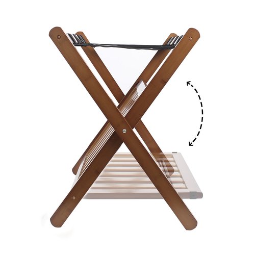 Smart FENDEE Fully Assembled Walnut Bamboo Luggage Rack with Shoe Shelf, Folding Suitcase Stand with 5 Heavy-Duty Straps, Large Wooden Luggage Holders for Guest Room, Ideal for Bedroom, Hotel