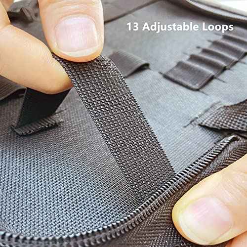 Umaki 2pack Small Tool Pouch Organizer, Canvas Zipper Pouch with 13 Adjustable Loops and a Storing Belt, Utility Tool Bag for Craft Making, Maintenance, Electrician and Carpenters, 8'' x 4'', Black
