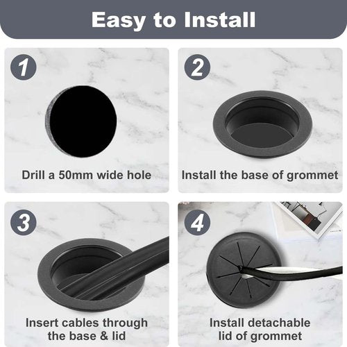 AACGIN [2 Pack] Desk Grommet 2 Inch Flexible Hole Cover for Cables Equipment Wiring Management Cord for Home & Office Table Cables - Black