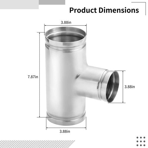 4-Inch Y Duct Splitter, Stainless Steel 3-Way Connector, Grooved Pipe Fitting for HVAC, Dryer Vent, Exhaust Fan