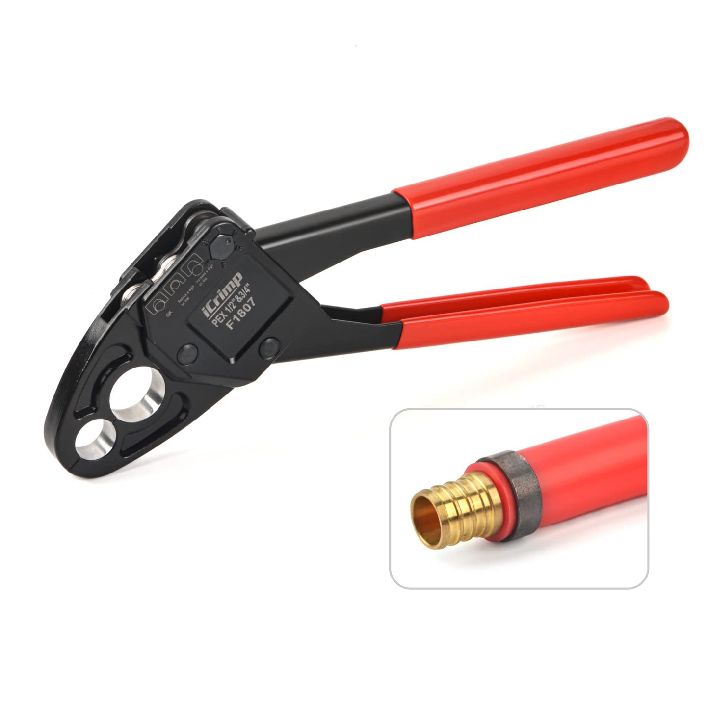 IWISS Combo Angle Head Pex Pipe Plumbing Crimping Tool for Copper Crimp Jaw Sets 1/2" & 3/4" with Go/No-Go Crimp Gauge