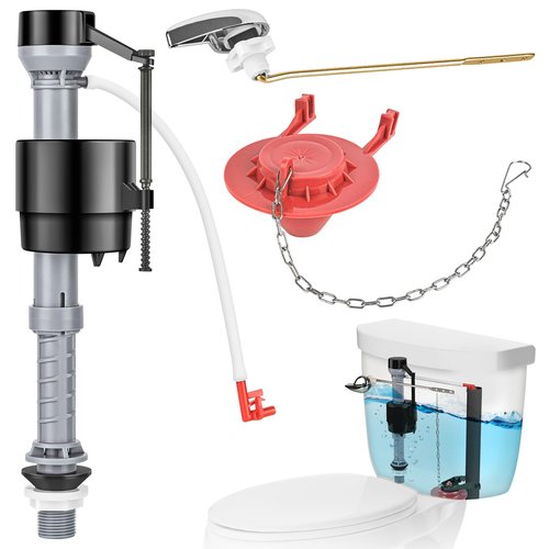 Teviora Universal Toilet Flusher Replacement Kit, Water-Saving & Height Adjustable Fill Valve, 2-Inch Flapper, Toilet Handle Lever, Quiet & Anti-Siphon Toilet Repair Kit Inside Tank (Red, 1-Pack)