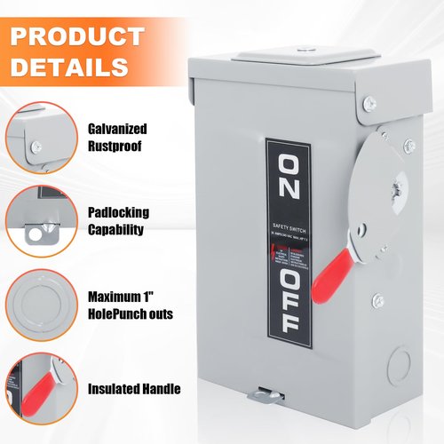 LIGEFOY 30 Amp Disconnect Switch,3 Pole Safety Switch,Indoor&Outdoor,Galvanized Steel，Anti Corrosion and Rust Prevention，Non-Fusible,Meeting NEMA 3R Standards