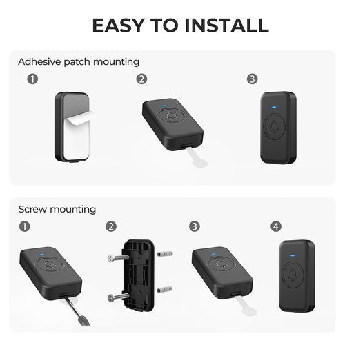 FOVKSUC Wireless Doorbell, Waterproof Door Bell with 60 Chimes, 5 Volume Levels & 2 Mute Modes, Loud Doorbells Wireless for Home Classroom Office (1 Receiver & 1 Button, Black, American Plug)