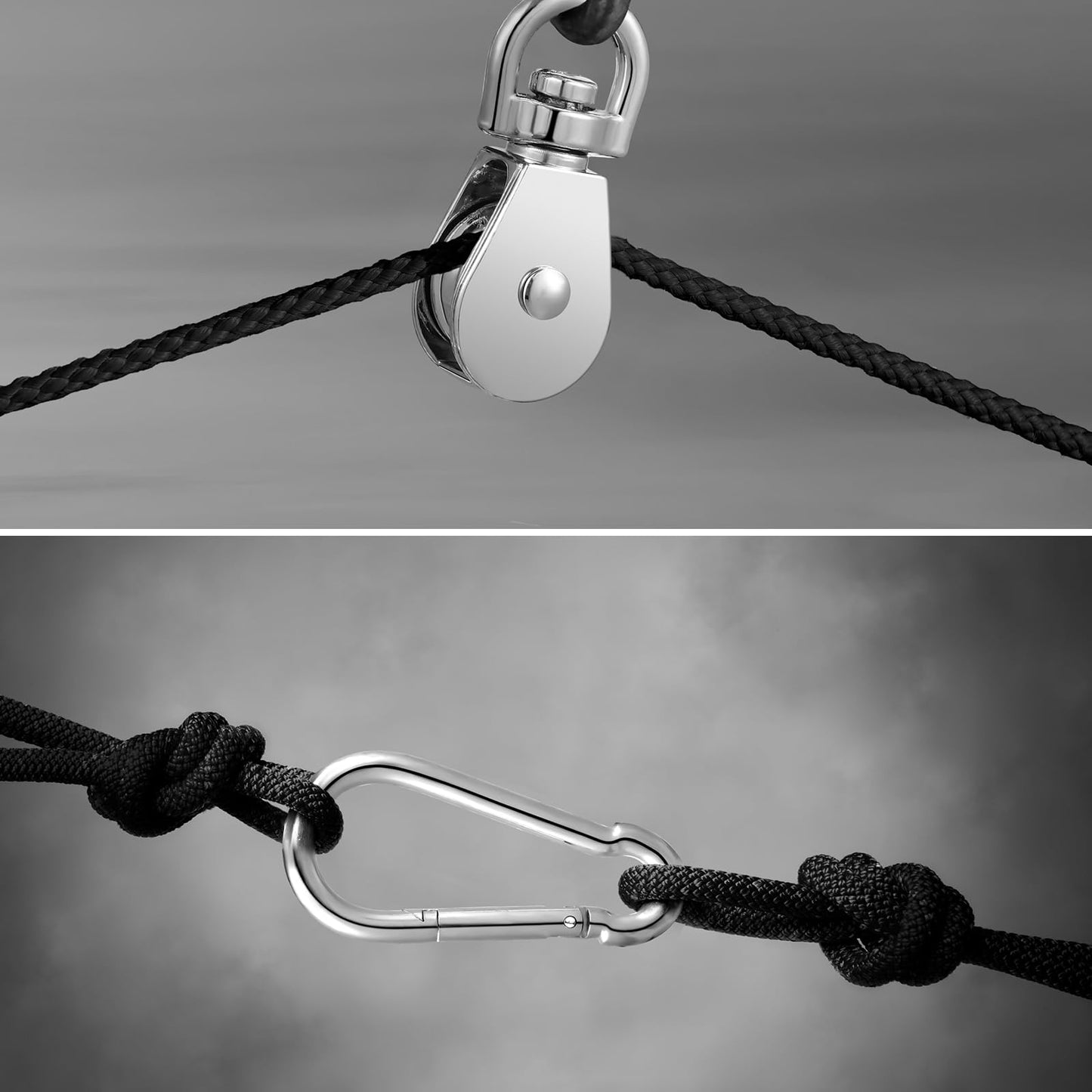 Shappy Pulley Block System Set, M20 Pulley Wheel Stainless Steel with 66ft Nylon Rope and Hooks, Swivel Lifting Wire Rope Cable Roller for Lifting Hanging(42 Pcs)