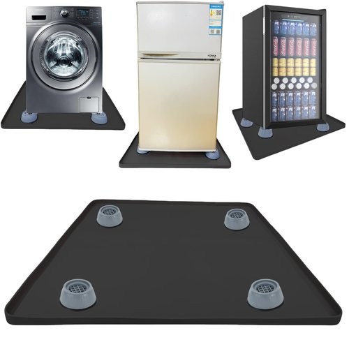 QinSuiKai Mini Fridge Silicone Mat with Raised Edges, 20" x 20" x 0.6" Mini Fridge Drip Tray With 4 Base Raisers,Mini Refrigerator Carpets Floor Protector (Small Black)