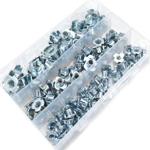 T Nuts 1/4"-20,5/16"-18, 3/8"-16,Hincell 120pcs Zinc Plated Steel T-Nut 4 Pronged Tee Blind Nuts Assortment Kit for Wood, Rock Climbing Holds, Cabinetry, Furniture,etc.