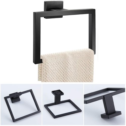JOPOFI Towel Ring - Thicken SUS 304 Stainless Steel Towel Holder, Towel Racks for Bathroom, Square Modern Design Hand Towel Holder, Contemporary Hand Towel Bar - Matte Black