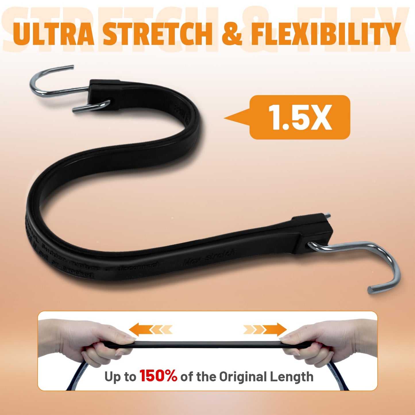 HOXWELL 21" Rubber Bungee Cords with Hooks, Heavy Duty EPDM Bungee Cord with 150% Max Stretch, Heavy Duty Bungee Straps for Securing Tarps, Canvases, Cargo, Motorcycle, Weatherproof, Pack of 10