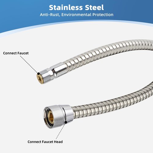 46174000 Grohe Kitchen Faucet Hose Replacement, 59 Inches StarLight Chrome Finish, Ladylux Metalflex Hose For Grohe K4 K7, Bridge and Ladylux Cafe, Alira Sink Faucet