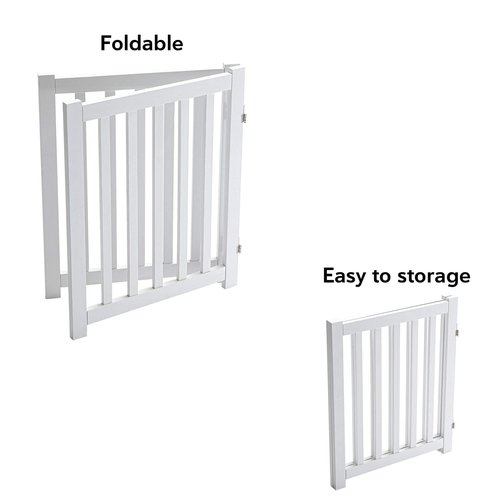 LZRS 2-Panel Wooden Free Standing Foldable Dog Gate Indoor – Solid Hardwood 24" High, Step-Over Safety Pet Gate for Doorways, Stairs & Small Spaces - Indoor Use, White