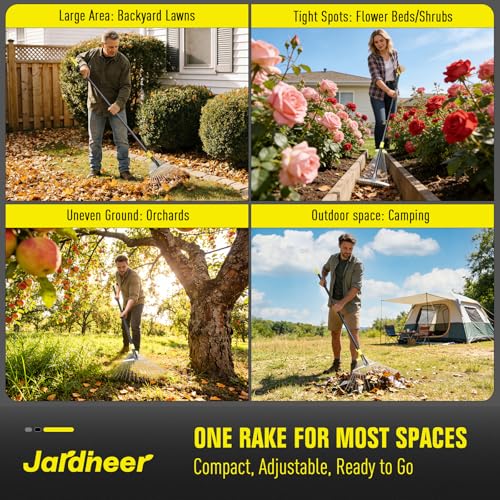 Jardineer Adjustable Leaf Rake - Expandable Metal Yard Rake for Lawn & Garden