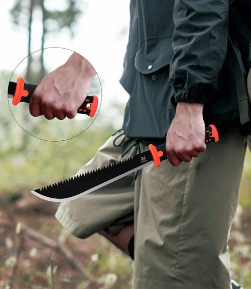 WICING Machete with Saw, 16.5 In Machetes for Bushcraft, Outdoor Hiking, Garden Cutting Trees and Yard Work, Ergonomic No-Slip Handle with Sheath