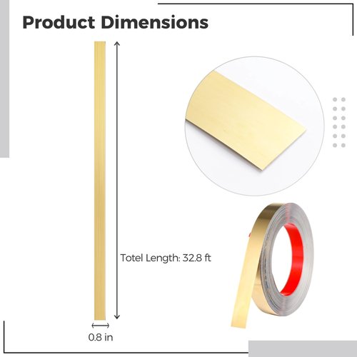 Gold Metal Molding Trim, Peel and Stick Metalized Brushed Finish Molding Trim, Gap Cover Metal Trim Strip with Brushed Finish for Mirror Frame, Wall, Fireplace and Home DIY Decoration (32.8 ft x 0.78 inch)