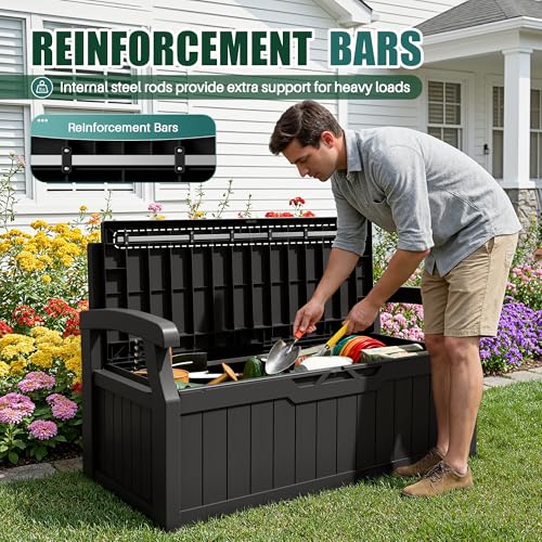 Devoko Waterproof Lockable 80 Gallon Storage Bench Deck Box Black - Outdoor Seating & Storage