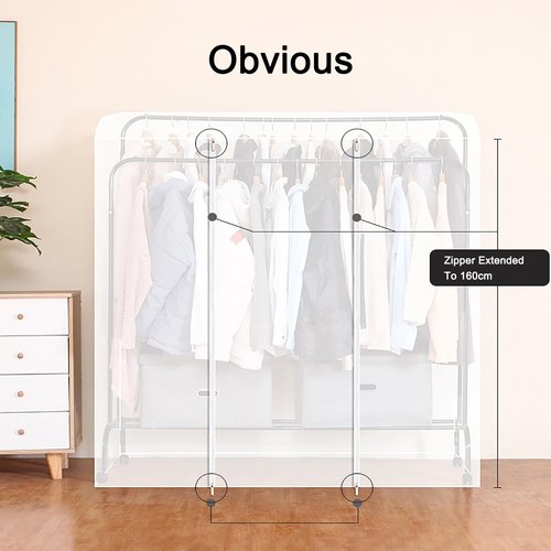YUE JJXN Clear Garment Bags for Hanging Clothes, Clothes Cover with Zipper, Reusable PEVA Garment Rack Cover Dustproof and Waterproof(Clear,100x75x150cm/39x30x59in)