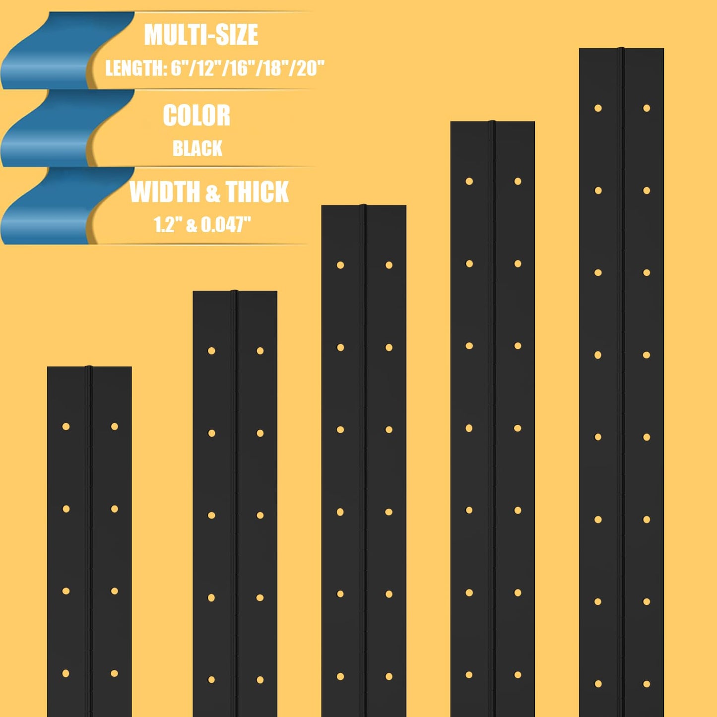 EPHECH 4PCS 12Inch Black Continuous &Piano Hinge, Heavy Duty Stainless Steel 304 Continuous Hinges Piano Boat Hinges, 0.04" Thickness Folding Cabinet Door Butt Hinge