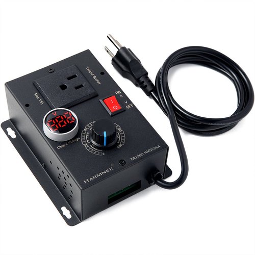 HARMNEE AC Motor Speed Controller 110-120V / 10A Rated / 15A Max, AC Electronic Voltage Regulator with Black-Coated Matt Metal Shell & Voltage LED Display Screen