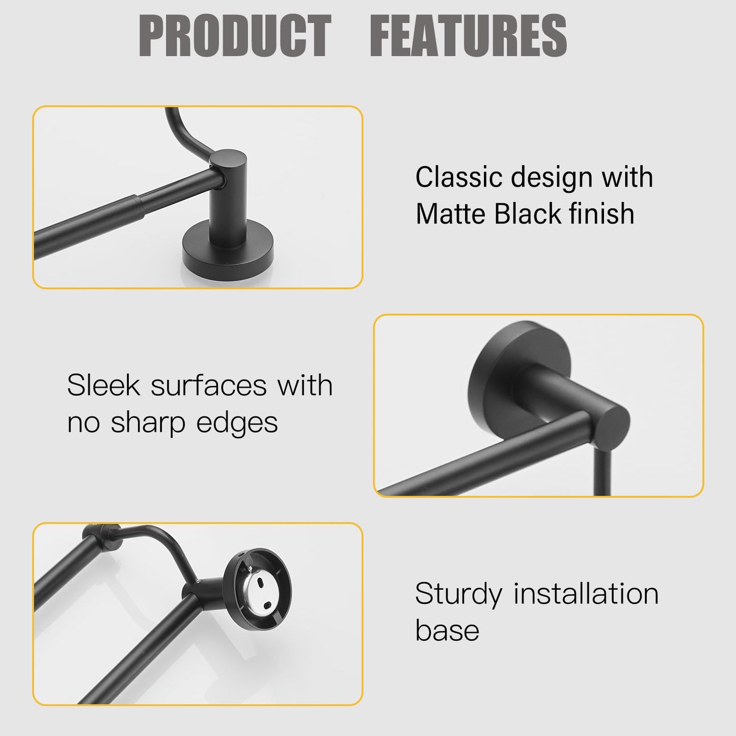 BESy Adjustable 16-26 Inches Double Bath Towel Bar for Bathroom SUS304 Stainless Steel Towel Holder, Hotel Style Wall Mount with Screws Hand Towel Bar Towel Rack Rod Hanger, Matte Black Finish