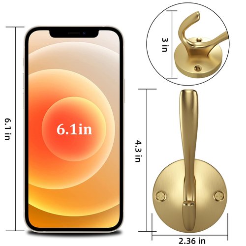 ZUONAI Metal Gold Hooks 2 Pack Brushed Gold Bath Hooks for Towels Heavy Duty Metal Coat Hook for Hanging Coats and Hat Wall Mounted Towel Hanger for Bathrooms Clothing Double Hanger for Bedroom