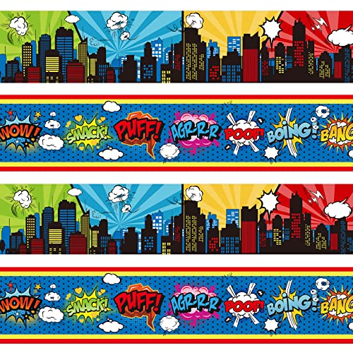 Whaline 69Ft Back to School Super Theme Hero Bulletin Board Borders Colorful Straight Border School Bulletin Board Stickers Self-Adhesive Border Decals for Classroom Blackboard Decoration, 2 Designs