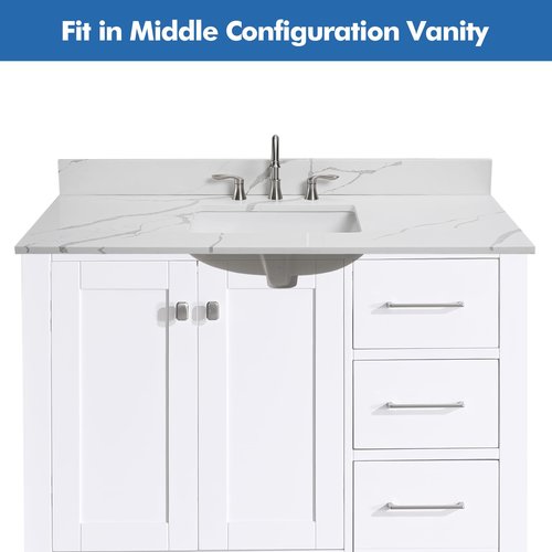EQLOO 42 in.W x 22 in.D Quartz Calacatta River Vanity Top,with Undermount Middle Sink Vanity Top,with Two Sidesplash & One Backsplash,8 Inch Faucet Hole Spread Bathroom Vanity Sink Countertop
