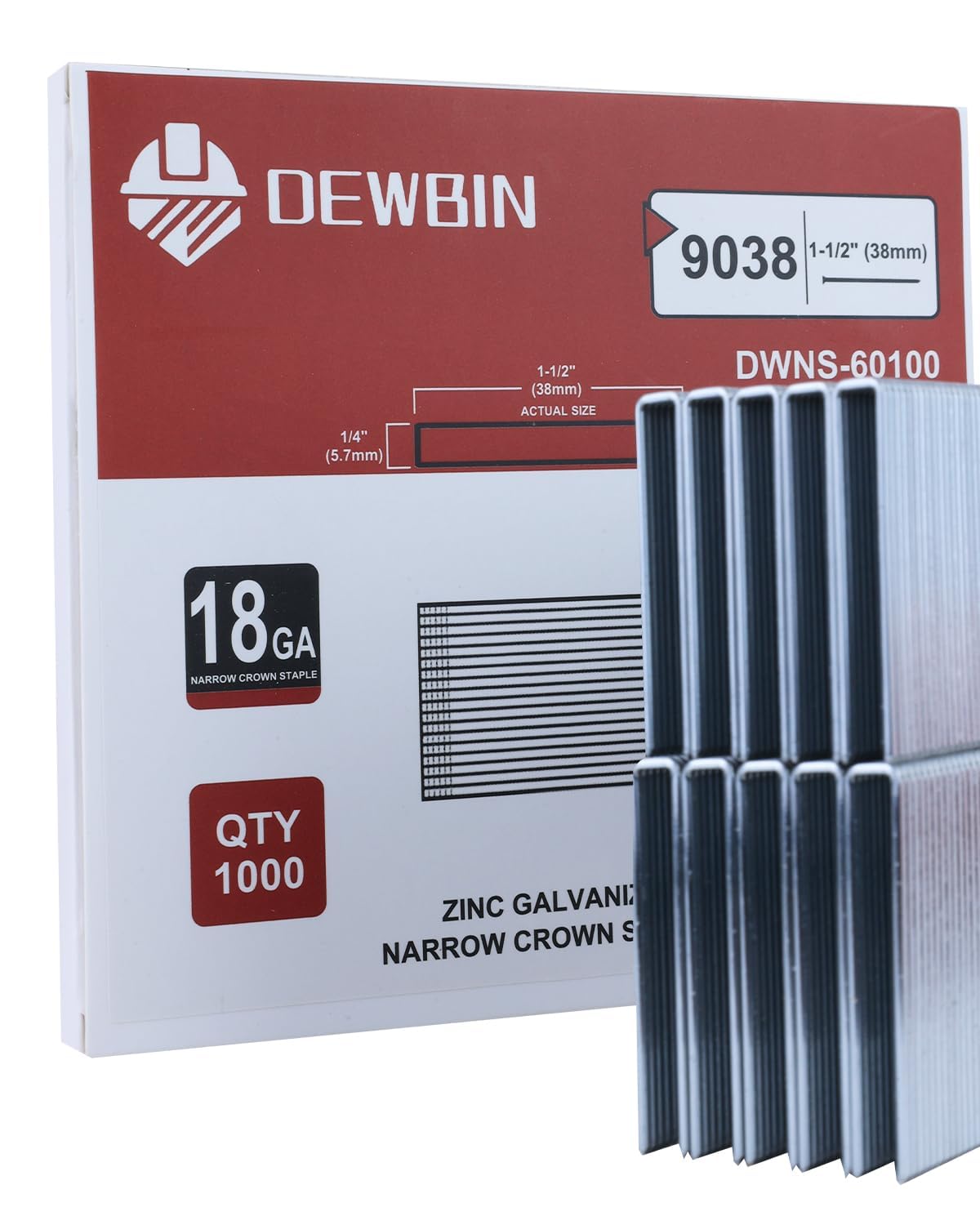 DEWBIN 18 Gauge Narrow Crown Staples, 1000 Cts 1-Inch 18GA Heavy Duty Galvanized Upholstery Staples for Electric or Pneumatic Narrow Crown Stapler Guns