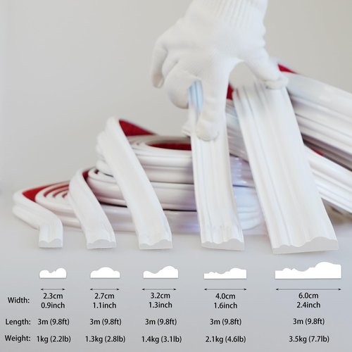 Hungbak Peel and Stick Chair Rail Panel Molding Finish Trim for Home Decoration & Wall Protection (Paintable White, 3m x 2.7cm)