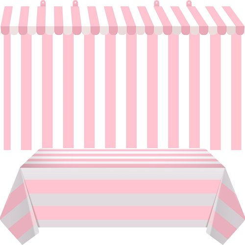 Boao 4 Pcs 3D Awning Wall Decorations Set for Ice Cream Truck Decor and Concession Stand Supplies 2 3D Awning Wall Decoration with 2 Tablecloths for Carnival Theme Party Room Decor(Pink)