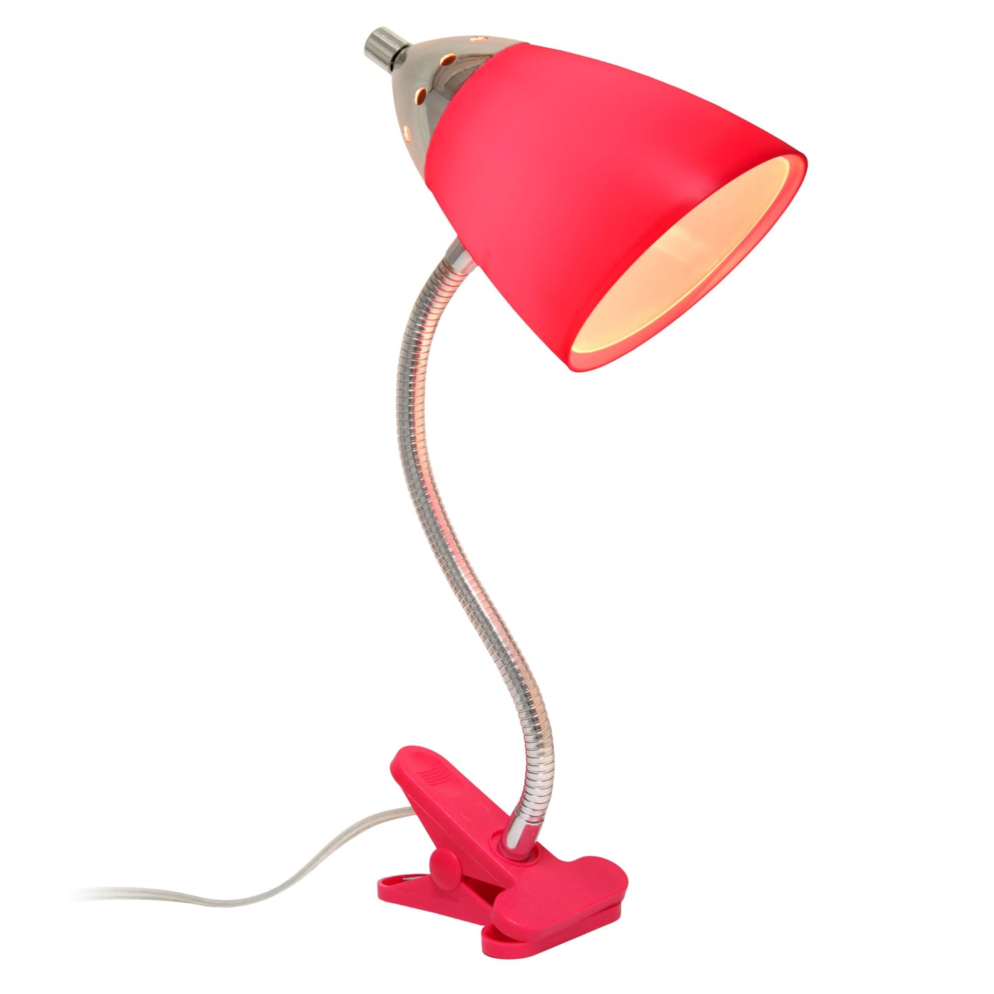 Simple Designs LD2001-PNK-LB 17.5" Flossy Flexible Gooseneck Clip Light Desk Lamp with LED Bulb, Pink