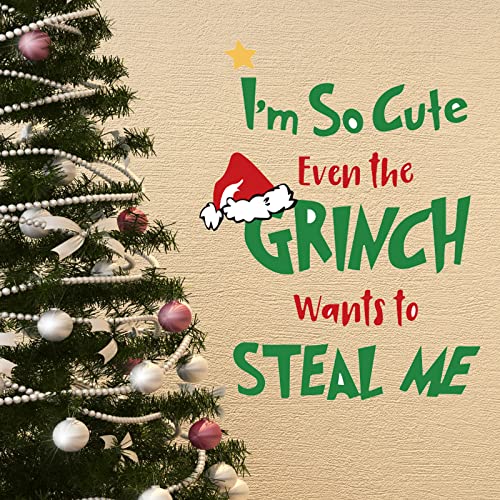 Creative Christmas G r i n ch Wall Stickers I am So Cute Letter Quotes Wall Decals Removable Wall Deacals for Holiday Home School Party Supplies Xmas New Yeafr Decoration