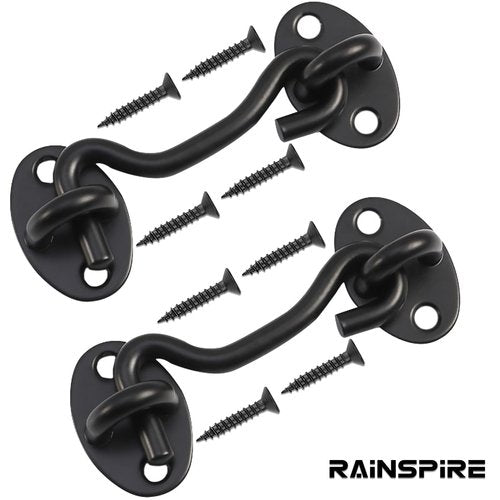 Rainspire (2 Pack) 4 Inch Privacy Hook and Eye Latch for Barn Door, Stainless Steel Gate Latch Barn Door Lock Cabin Hooks for Gate Shutters Window Slide Barn Shed Cabinet Bathroom, Black