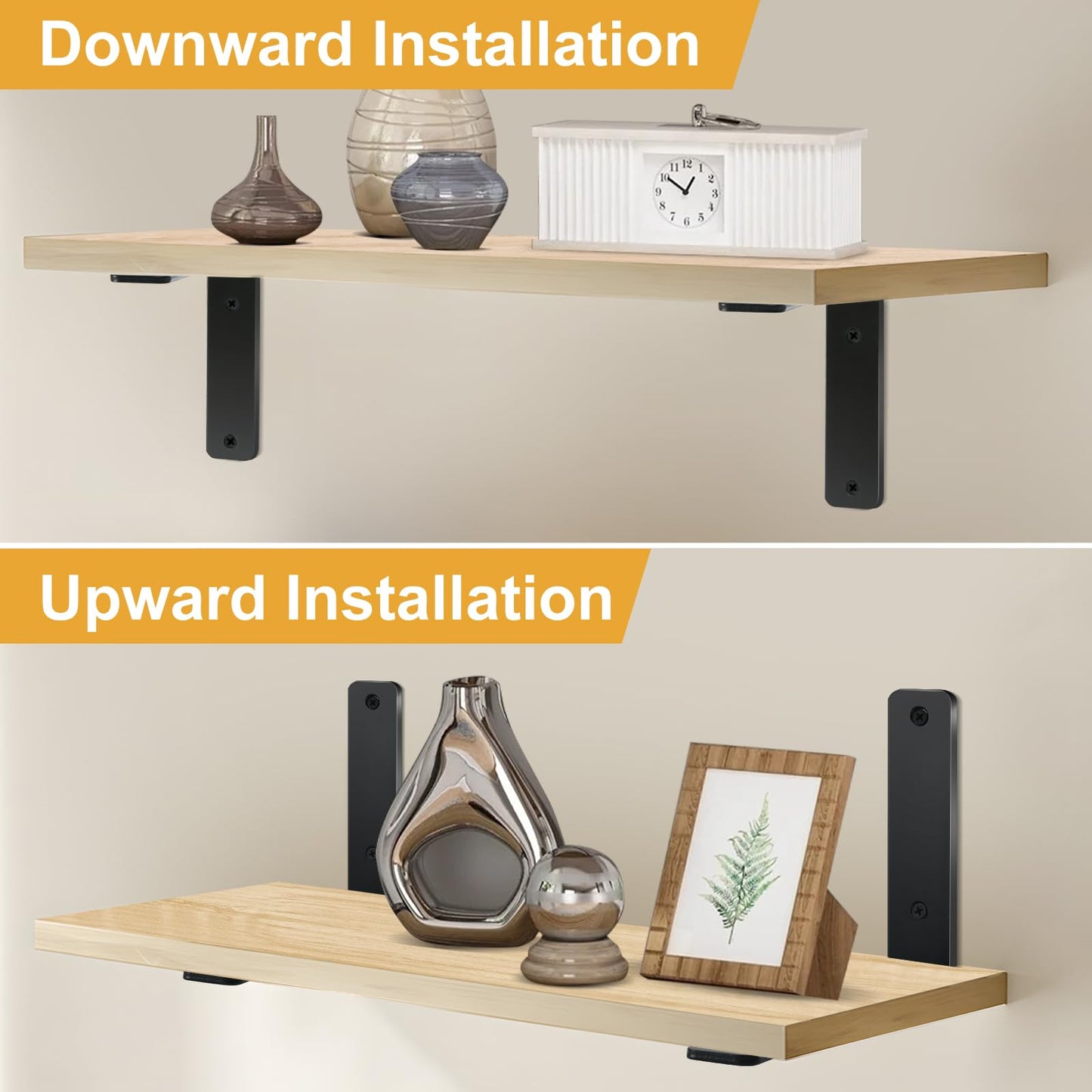 4 Pack - L 6" x H 4" x W1.5, 5mm Thick Black L Shelf Bracket, Iron Shelf Brackets, Metal Shelf Brackets, Floating Shelf, Shelf Supports with Screws