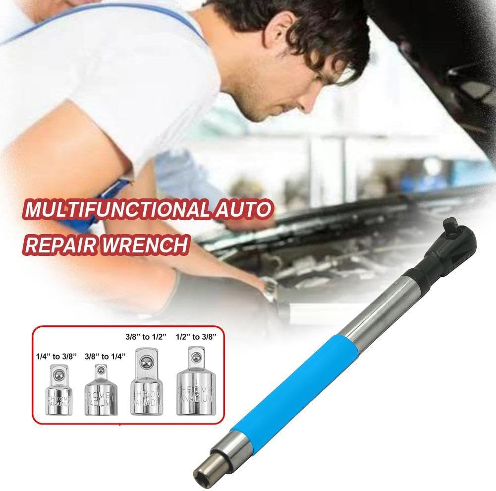 Offset Extension Wrench Impact for Electric Drill, with 4 Socket Adapters and 1/2‘’ Drill Adapter, Multifunctional Chain Drive Electric Ratchet Wrench Tool for Tightening Fasteners (1pcs)