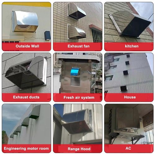 BERWDUXA 12" 14" 18" Dryer Vent Cover Outside, Exhaust Hood Wall Vent with Mesh Screen, Weatherproof Square Duct Vent, Kitchen Ventilation(450mm/18in)