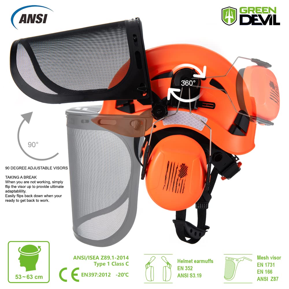 Forestry Safety Helmet Chainsaw Helmet with Mesh Face Shield and Ear Muffs 3 in 1 Forestry Hard Hat