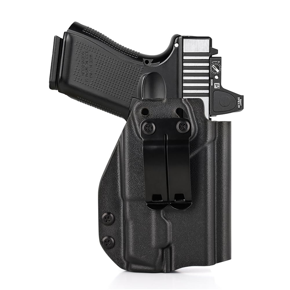 IWB Compatible with Glock 19 Gen 3/4/5/6 19X 23 32 44 45 Olight PLX Tactical Flashlight Holster for Concealed Carry, Right Hand Draw, Appendix Carry Holster for Glock G19 with Olight PL-X Pistol Light