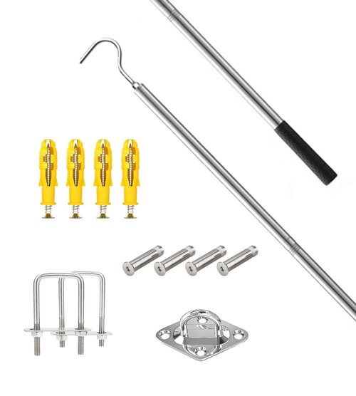 Attic Pull Down Hook System Kit, Heavy Duty Ladder Hook Door Stairs Puller Rod Pole with 3 Handles, Replacement for Ropes Cord String