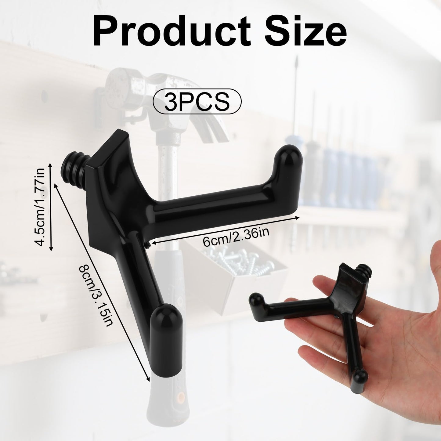 3Pcs Tool Hooks for Suncast, Double Head Design Garden Storage Hooks Tool Hanger Organization Shed Shelf Accessories for Shovels Rakes Compatible with Suncast Shed (Black)