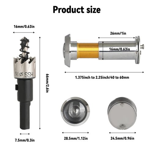 Door Viewer Peephole, 220 Degree Wide Angle Peephole with 0.63 Inch/16mm Drill Bit Kit with Heavy Duty Swivel Privacy Cover for 1-3/8“ to 2-1/6” Doors, for Home Office Hotel (Bronze Red)