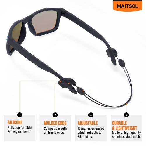 Maitsol Adjustable Glasses Strap (3 Pcs) - Sunglasses Strap for Men Women - Black Eyeglasses Strap - Eye Glasses Holder Around Neck, Sports Glasses Strap, Eyewear Retainer, Cable Glasses Lanyard