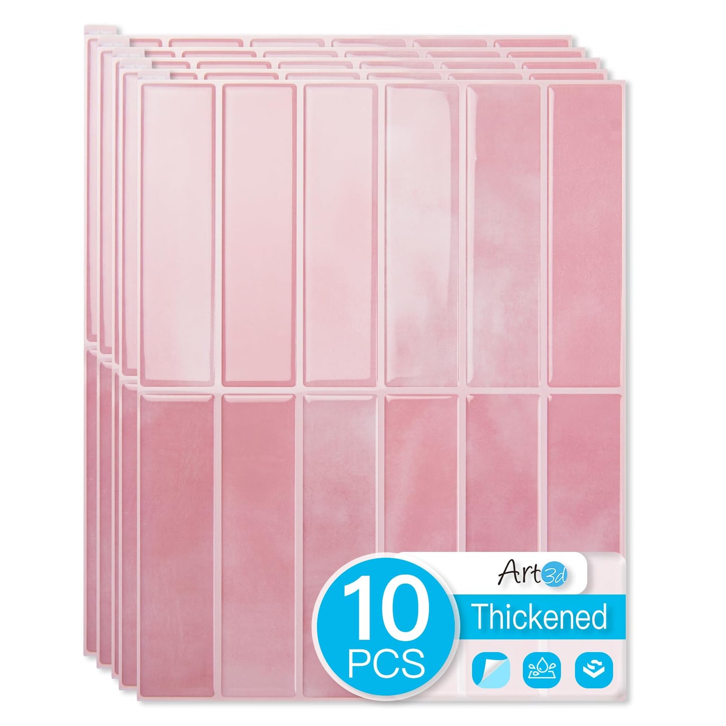 Art3d 11.4 x 9 Inch Heavy-Duty Peel and Stick PVC Backsplash for Home Décor, 10-Pack PVC Wall Tiles for Kitchen Countertop, Pink Marble