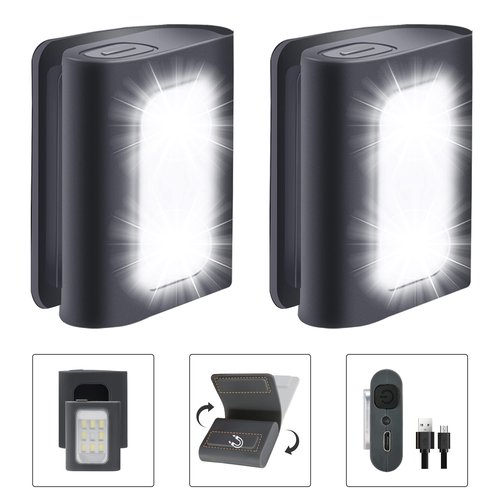 Molrebe 2Pack Clip on Running Lights, Rechargeable Magnetic LED Safety Lights with Red Strobe, Waterproof, USB Charging, Flashlight for Night Jogging, Dog Walking, Hiking Backpack, Cycling